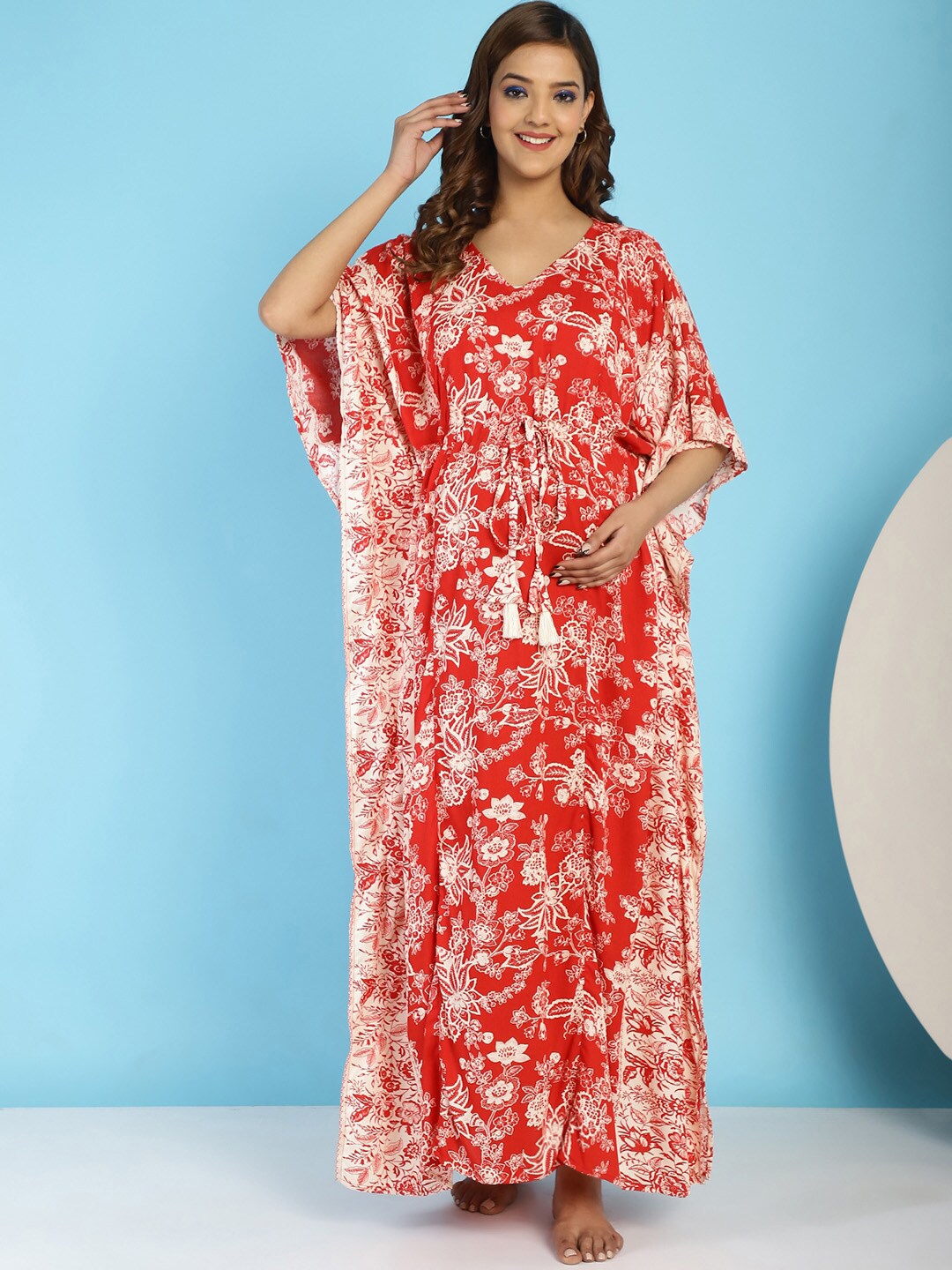 

Secret Wish Printed Maxi Maternity Feeding Kaftan Nightdress, Red