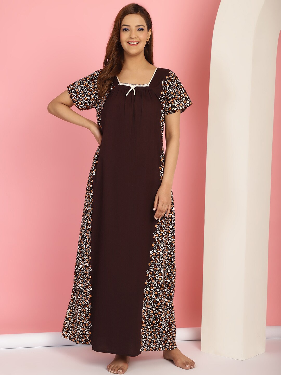 

Secret Wish Printed Pure Cotton Maxi Nightdress, Brown