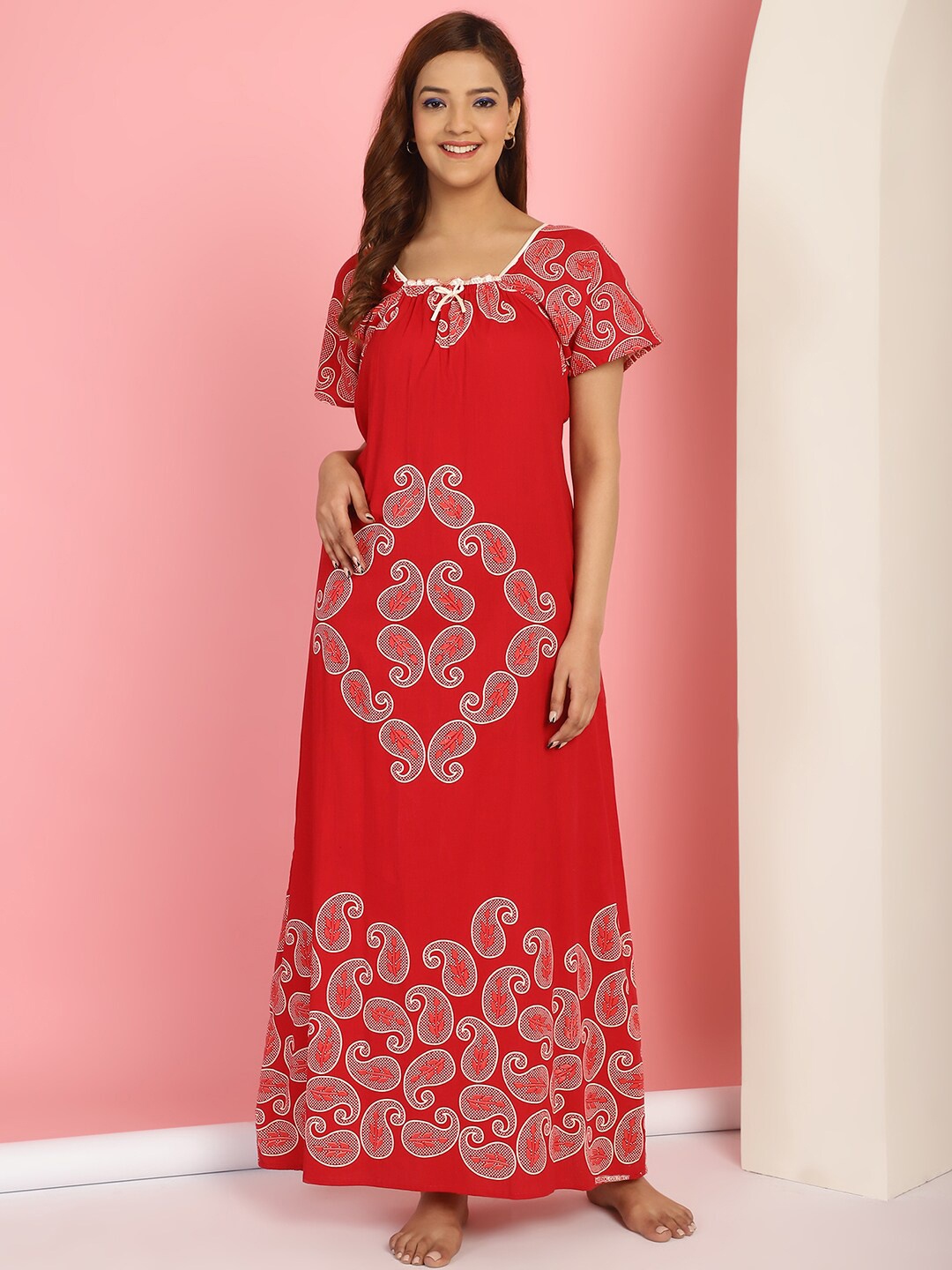 

Secret Wish Printed Pure Cotton Maxi Nightdress, Red