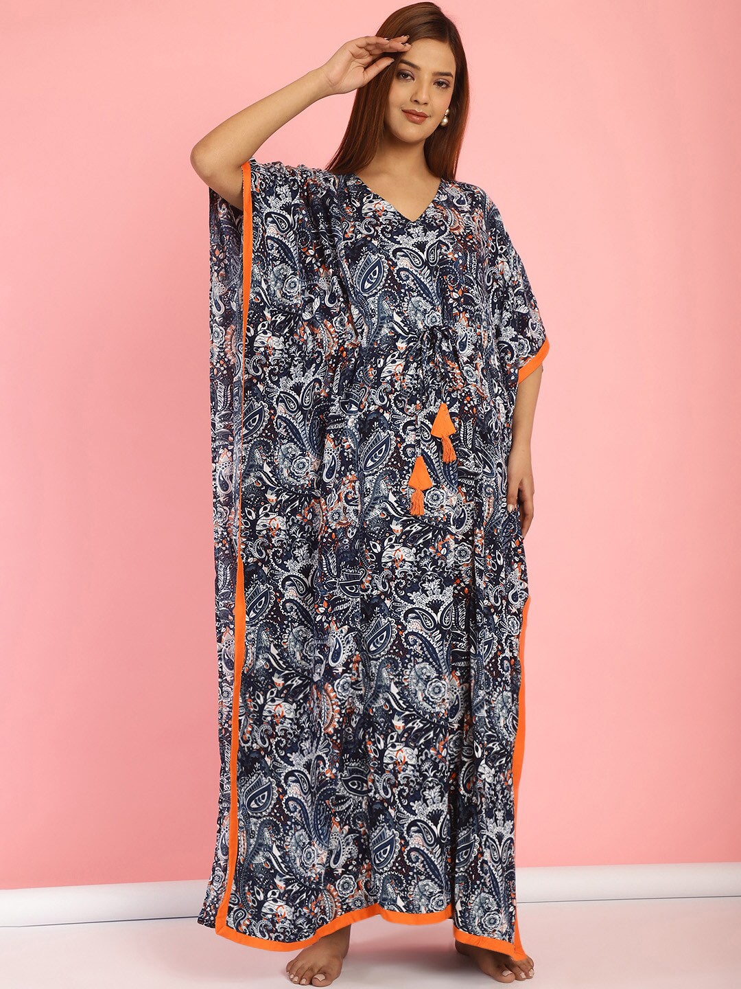 

Secret Wish Printed Maxi Maternity Feeding Kaftan Nightdress, Blue