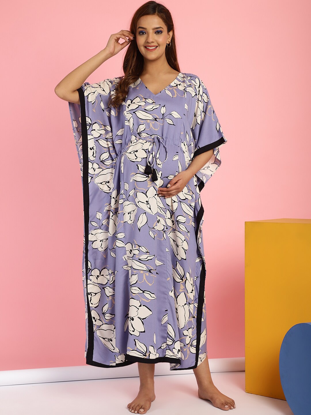 

Secret Wish Floral Printed Maternity Maxi Kaftan Nightdress, Lavender