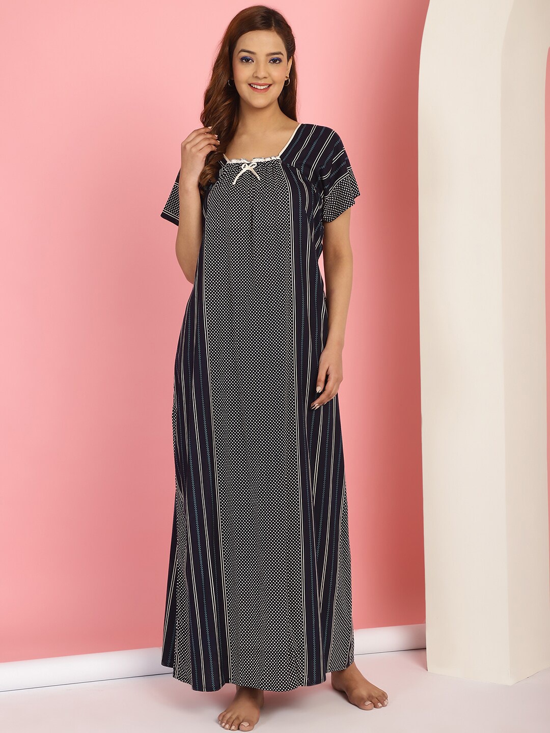 

Secret Wish Ethnic Motifs Printed Pure Cotton Maxi Nightdress, Blue