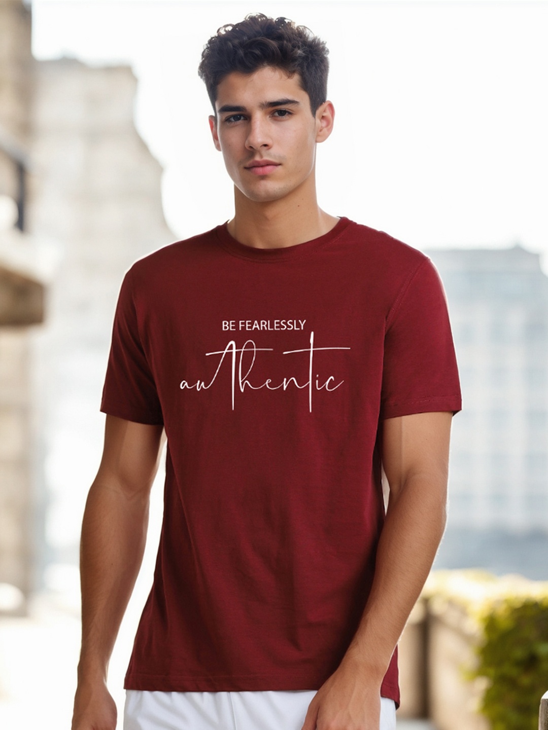 

NOBERO Men Typography Printed T-shirt, Maroon