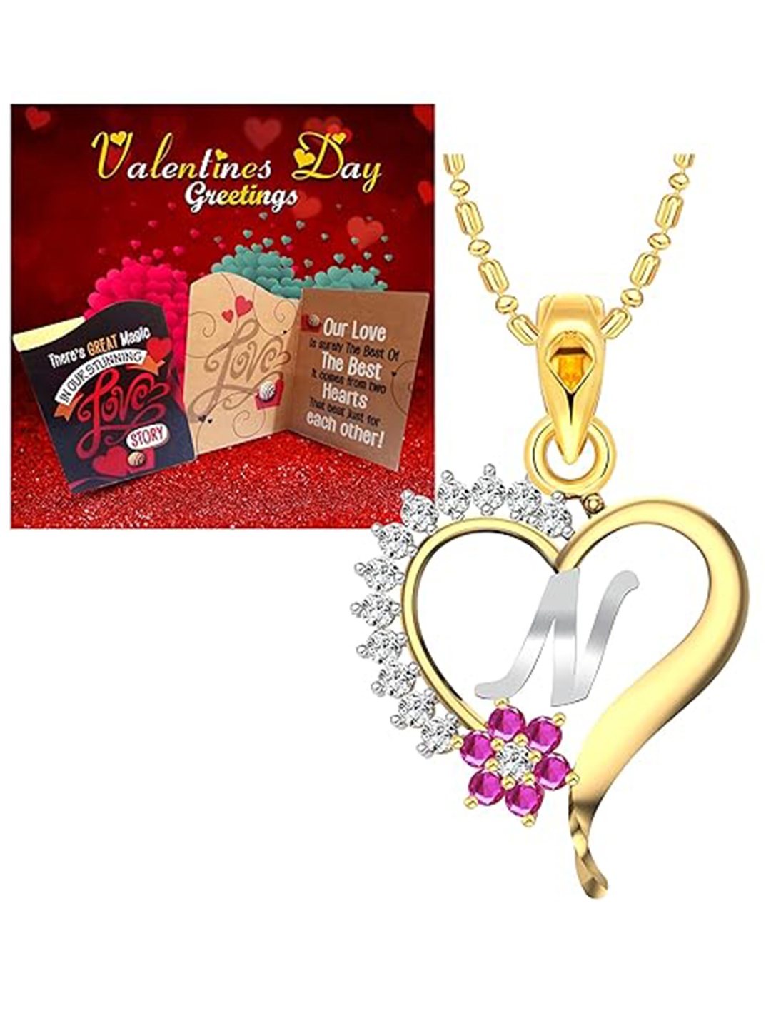 

Vighnaharta Gold-Plated Heart Shaped Cubic Zirconia Pendant