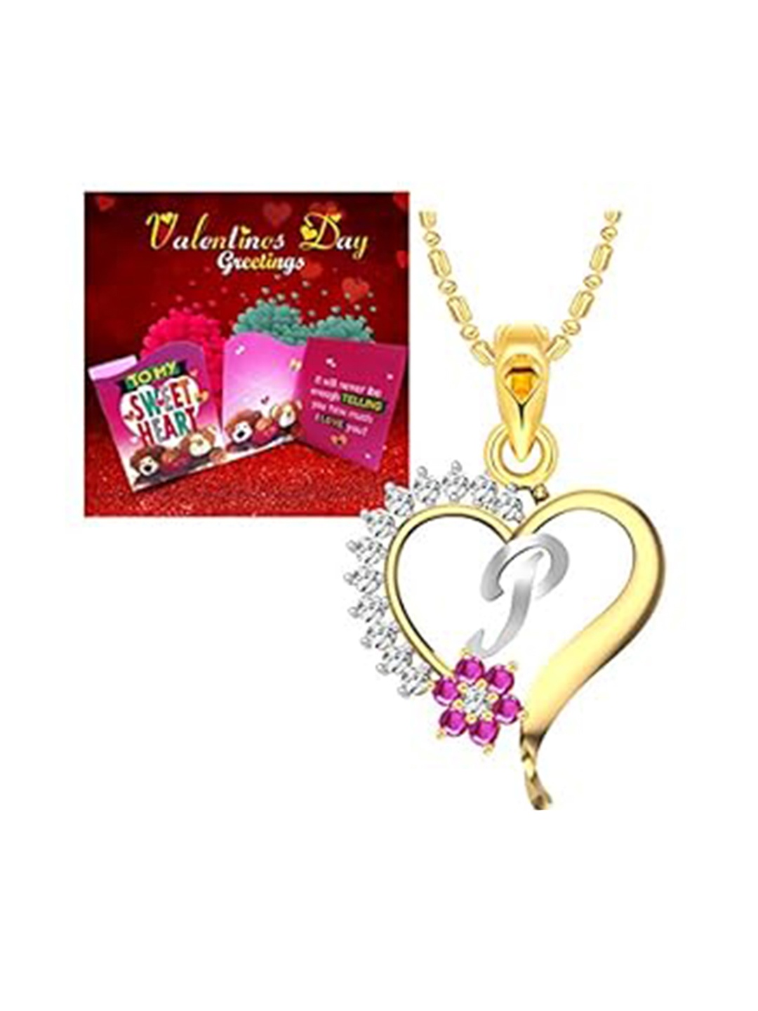 

Vighnaharta Gold-Plated Cubic Zirconia Heart Shaped Pendants