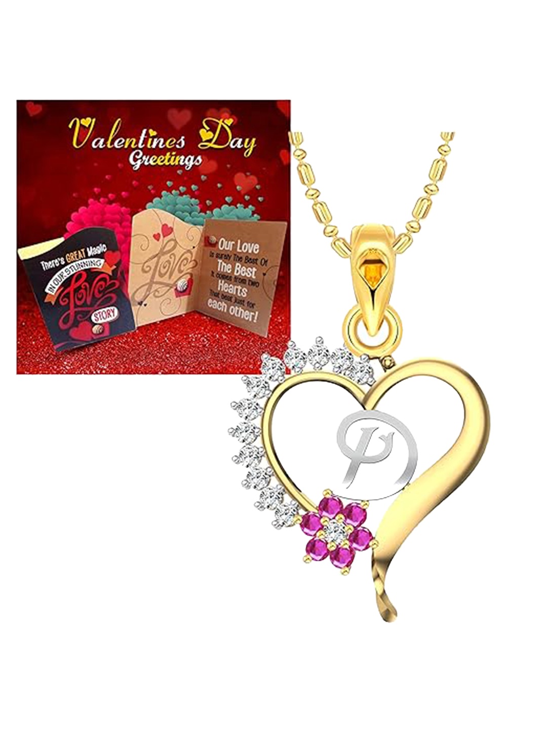 

Vighnaharta Gold Plated Cubic Zirconia Pendant With Greeting Card