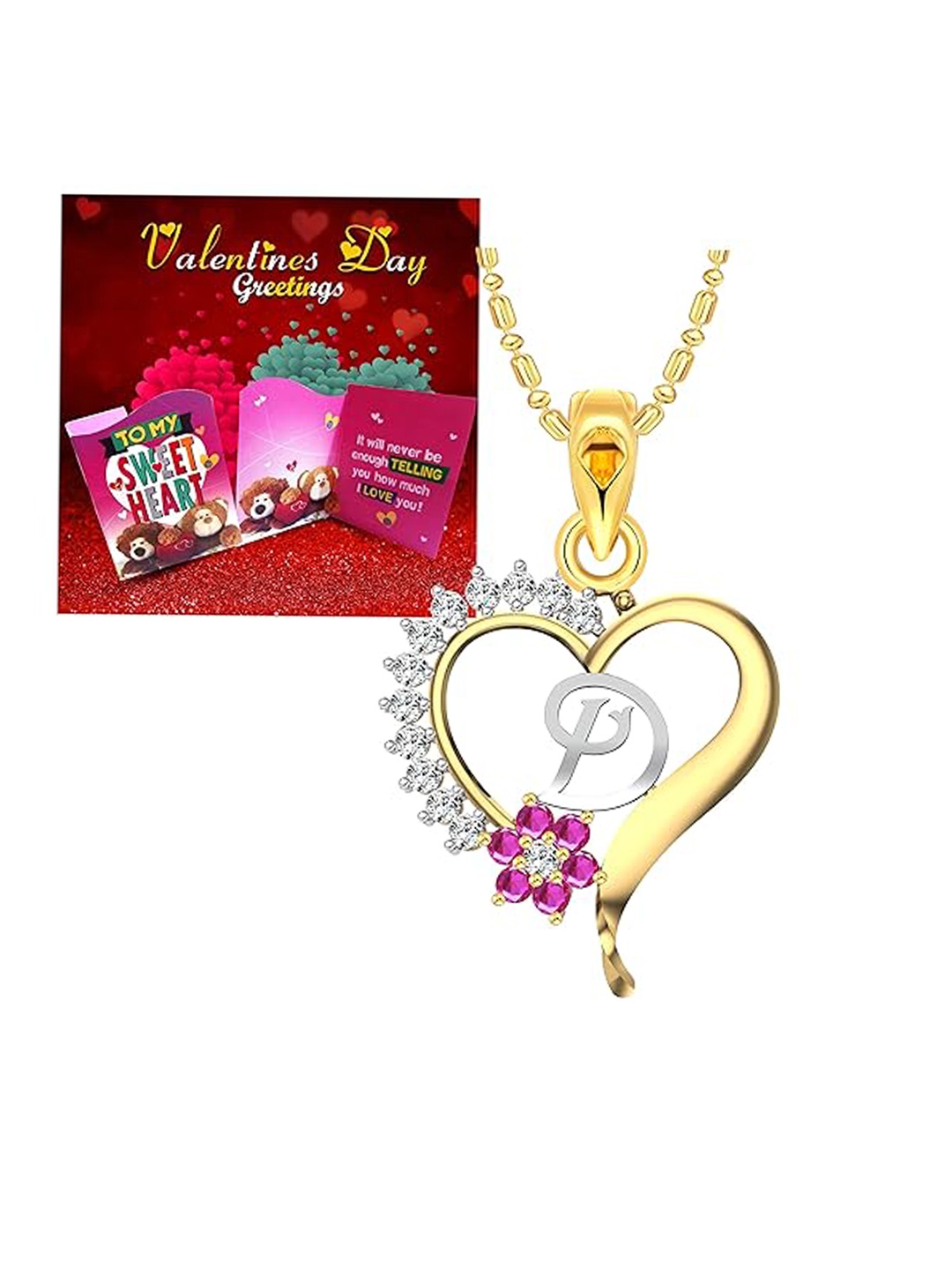 

Vighnaharta Gold Plated Cubic Zirconia Pendant With Greeting Card