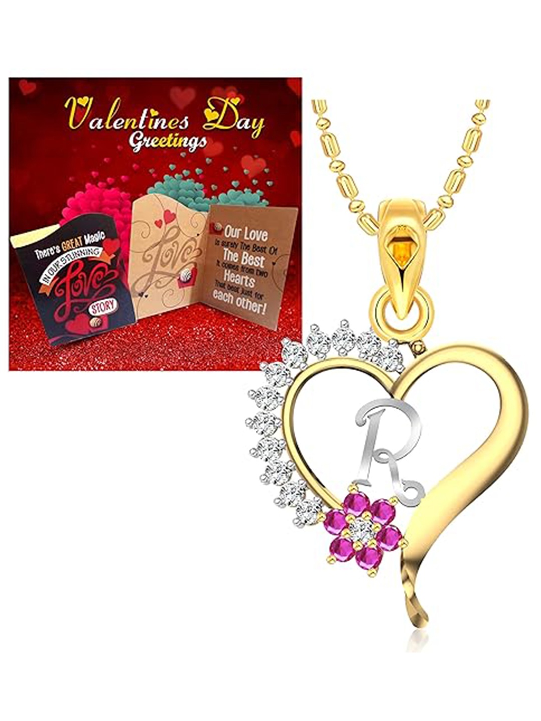 

Vighnaharta Gold Plated Cubic Zirconia Pendant With Greeting Card