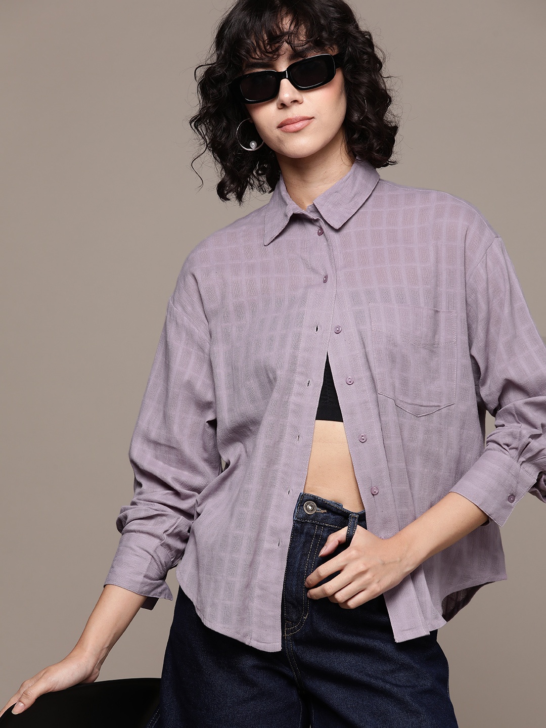 

Roadster The Lifestyle Co. Pure Cotton Textured Casual Shirt, Purple