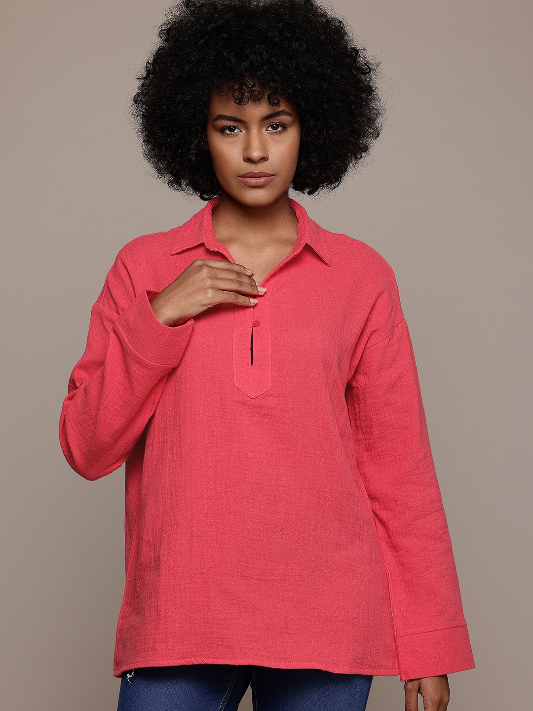 

The Roadster Lifestyle Co. Pure Cotton Opaque Casual Shirt, Coral