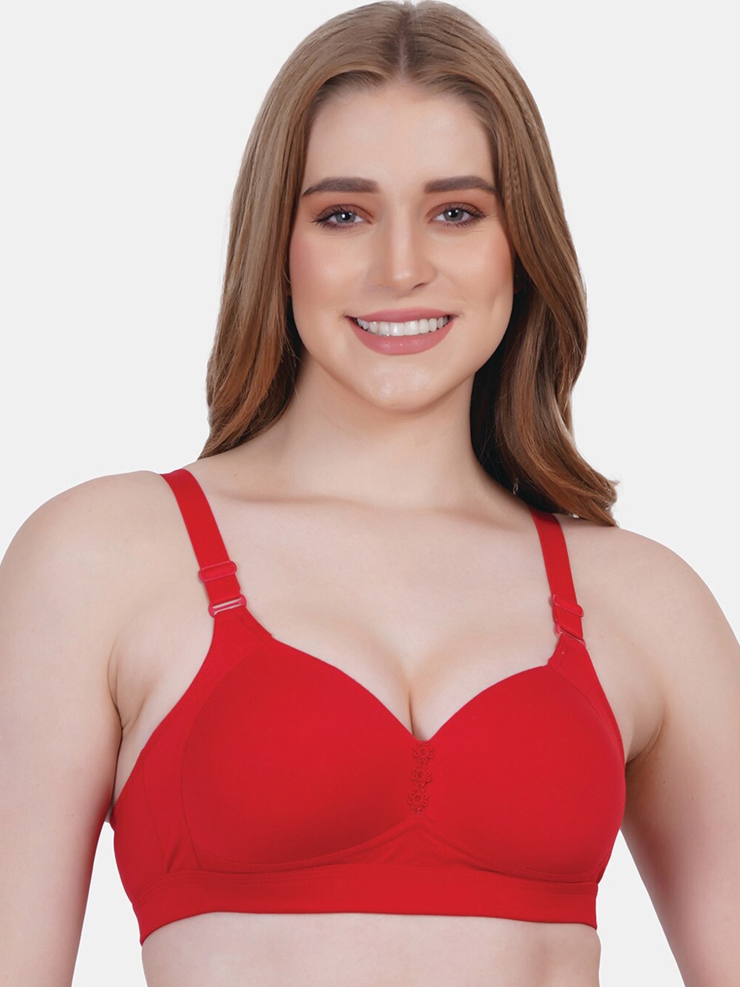 

Reveira Bra Medium Coverage Dry Fit Lightly Padded Everyday Bra with All Day Comfort, Red