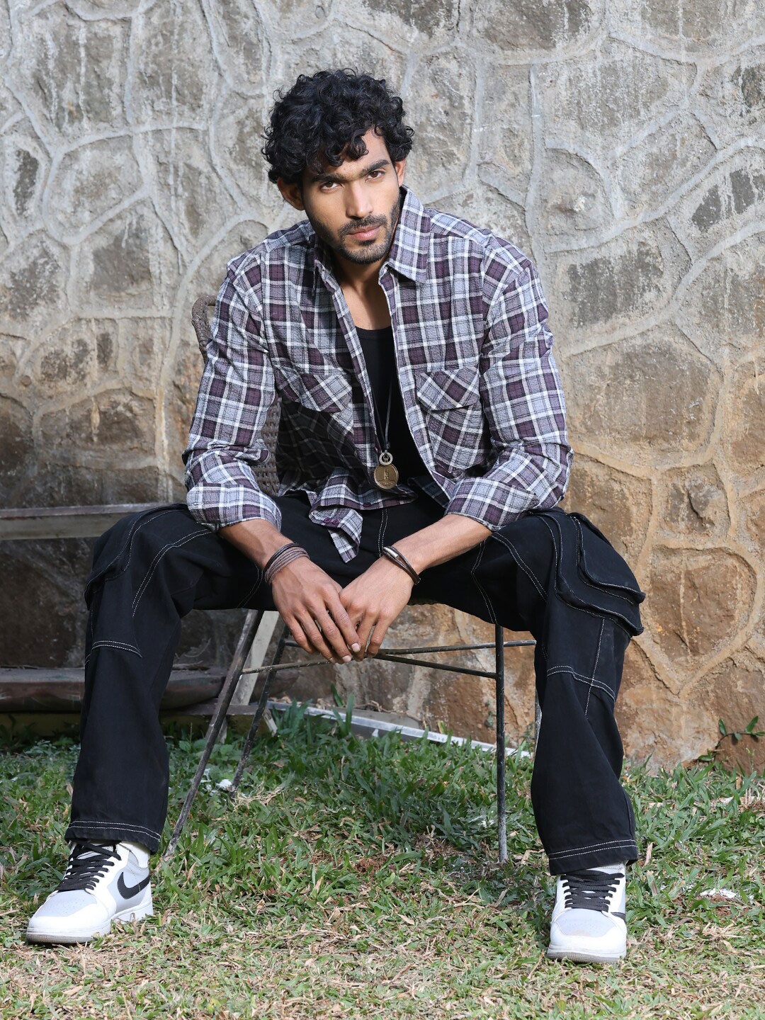 

The Roadster Lifestyle Co Checked Pure Cotton Oversized-Fit Casual Shirts, Grey