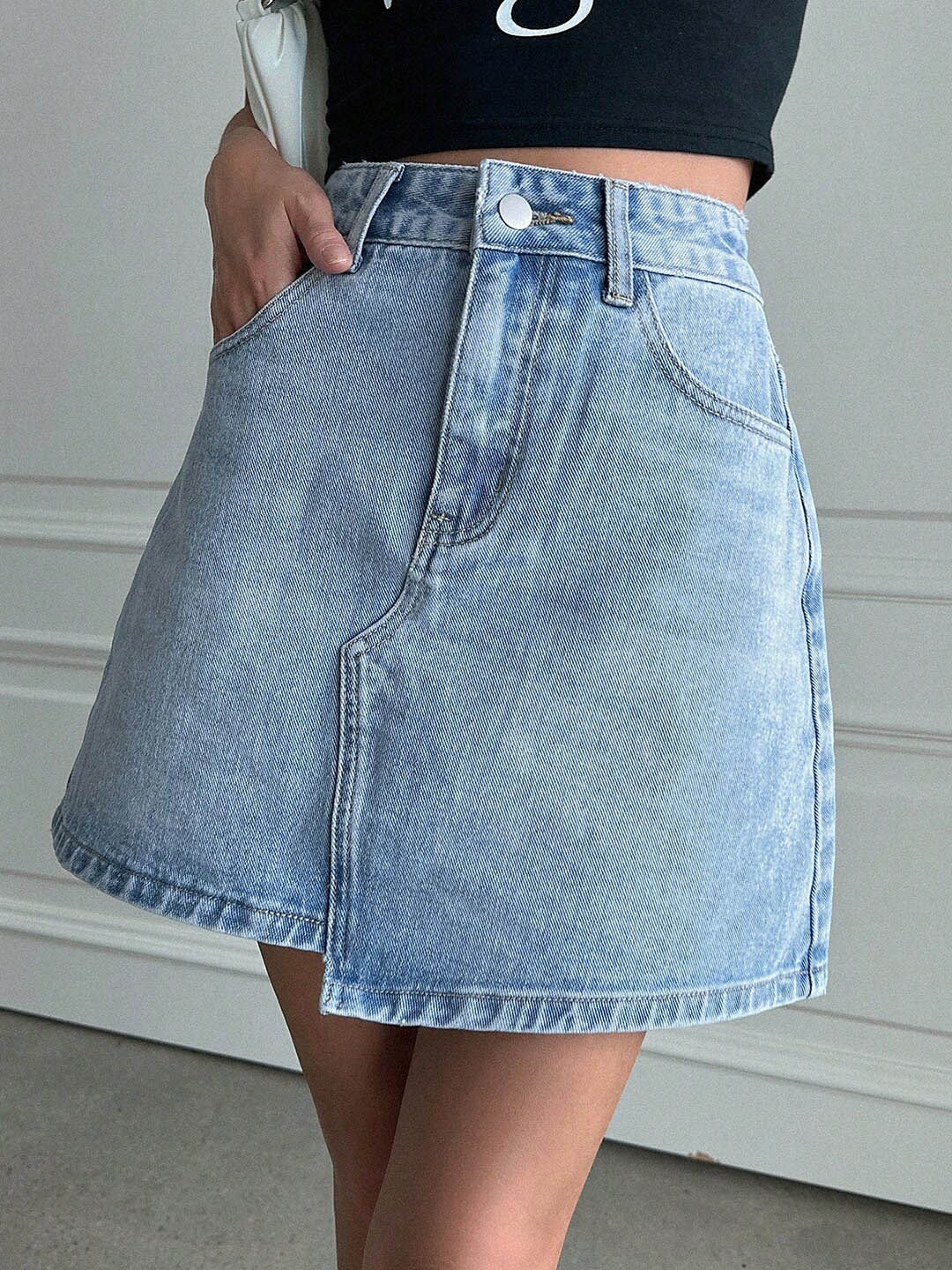 

Stylecast X Kotty Washed Denim A-Line Mini Skirt, Blue