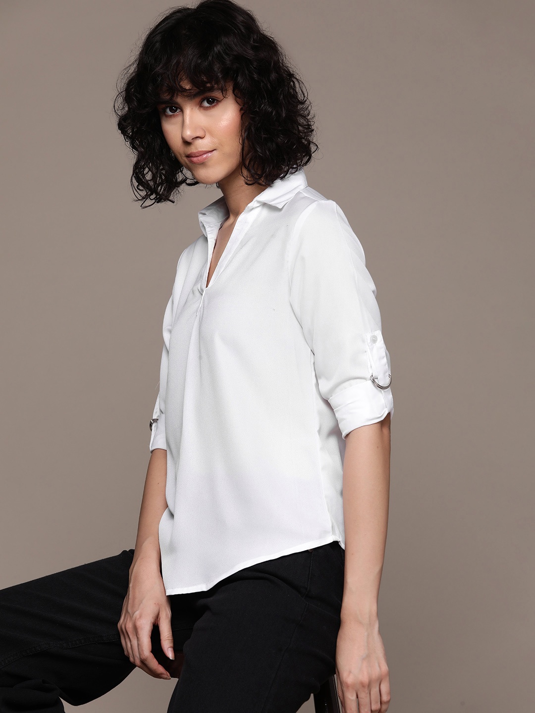 

The Roadster Lifestyle Co. Roll-Up Sleeves Top, White