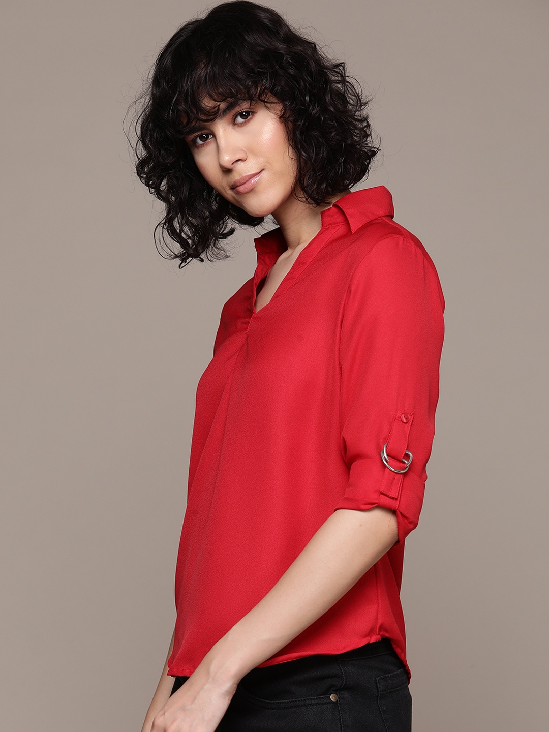 

The Roadster Lifestyle Co. Roll-Up Sleeves Top, Red