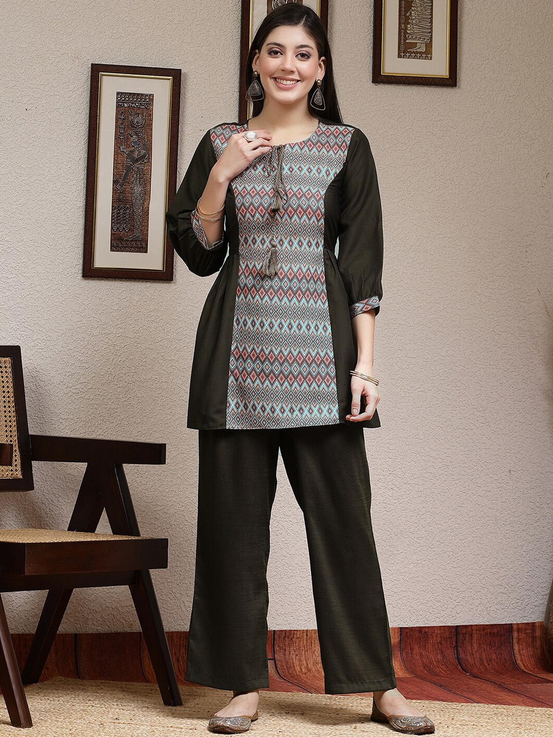 

KALINI Printed Tunic & Palazzo, Olive