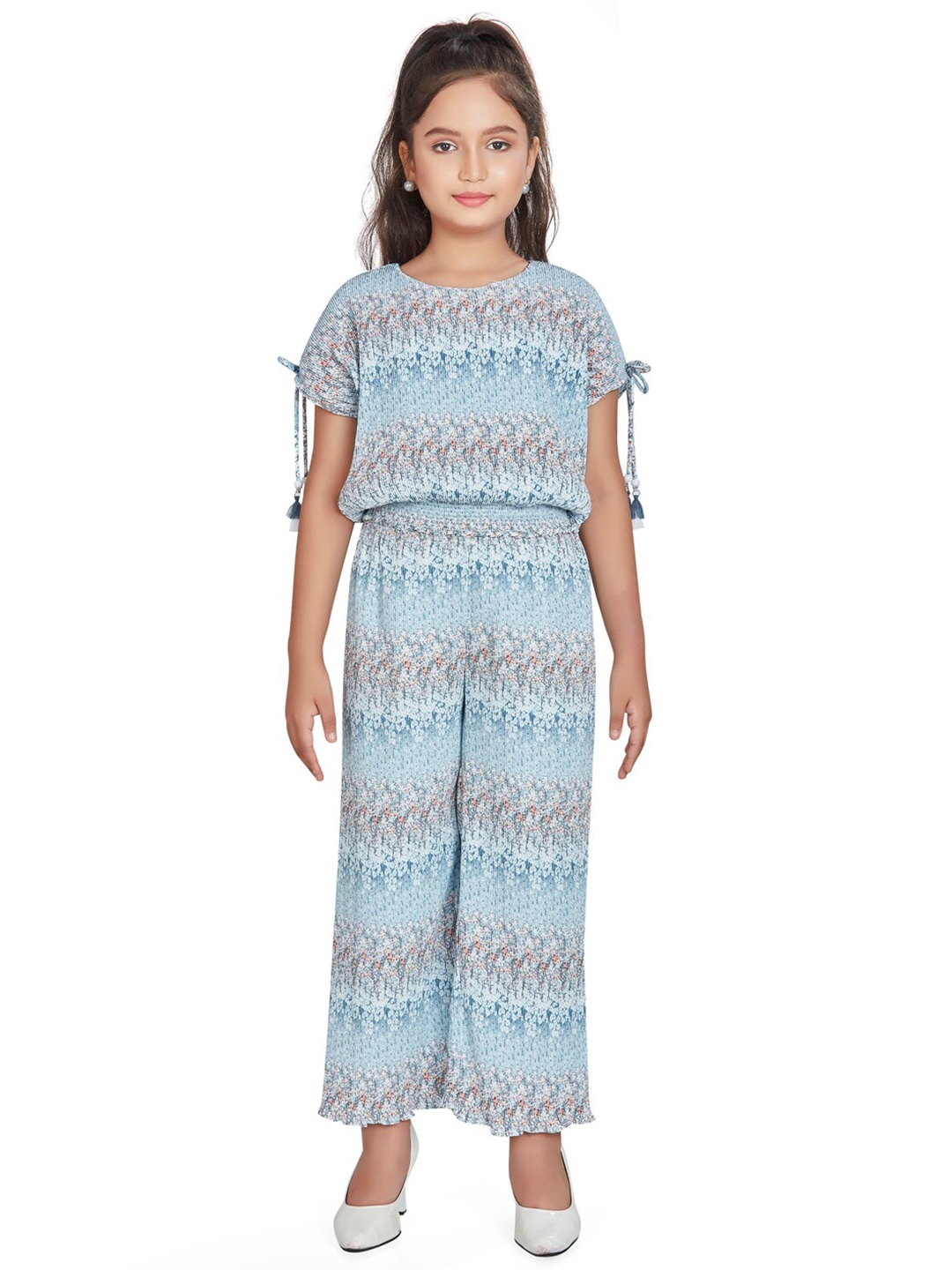 

Peppermint Girls Printed Top with Palazzos, Blue