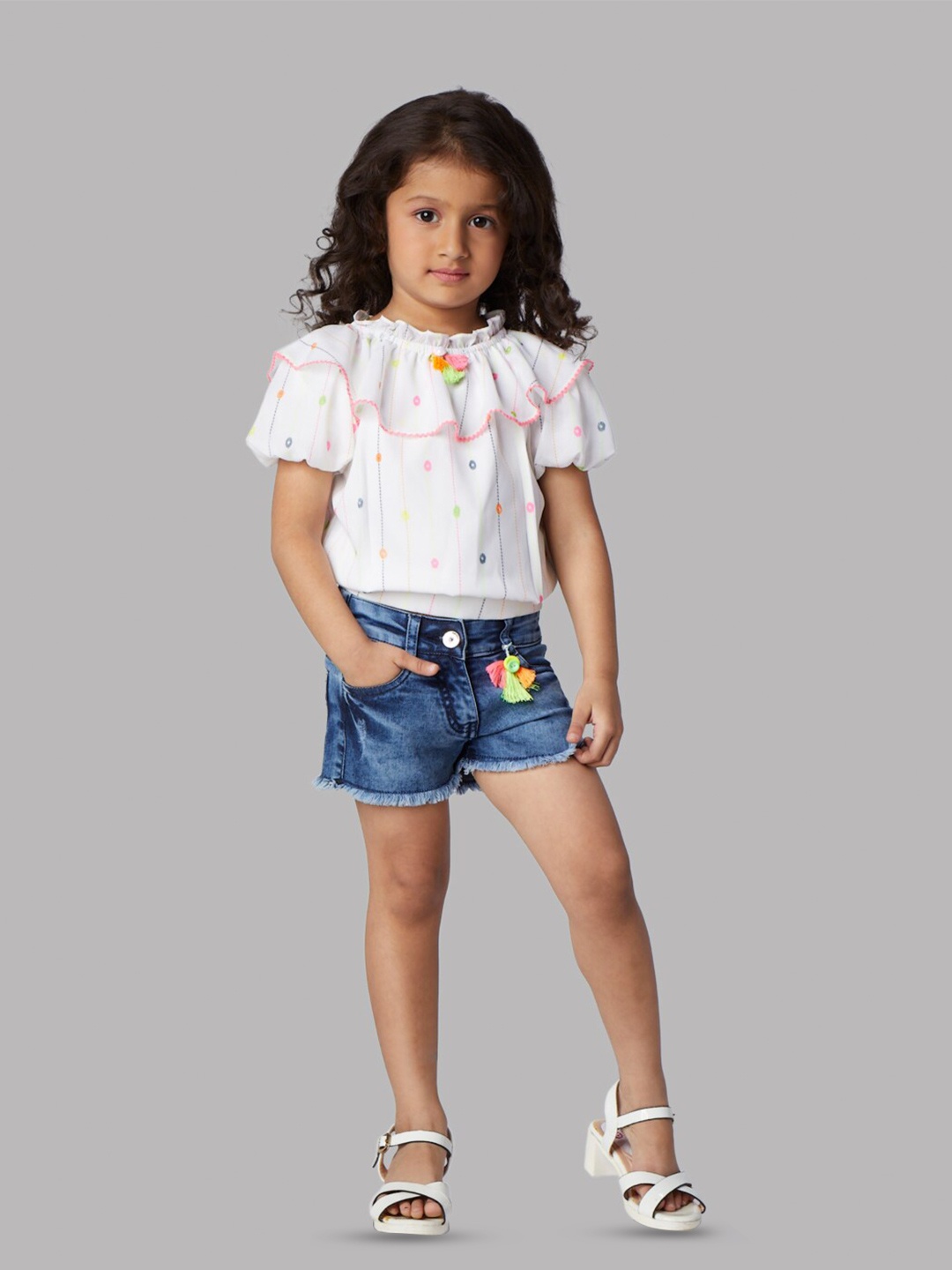 

Peppermint Girls Printed Top with Shorts, White