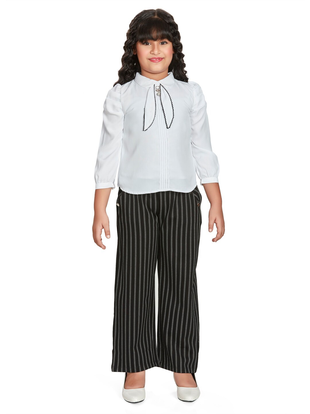 

Peppermint Girls Striped Top with Trousers, Black