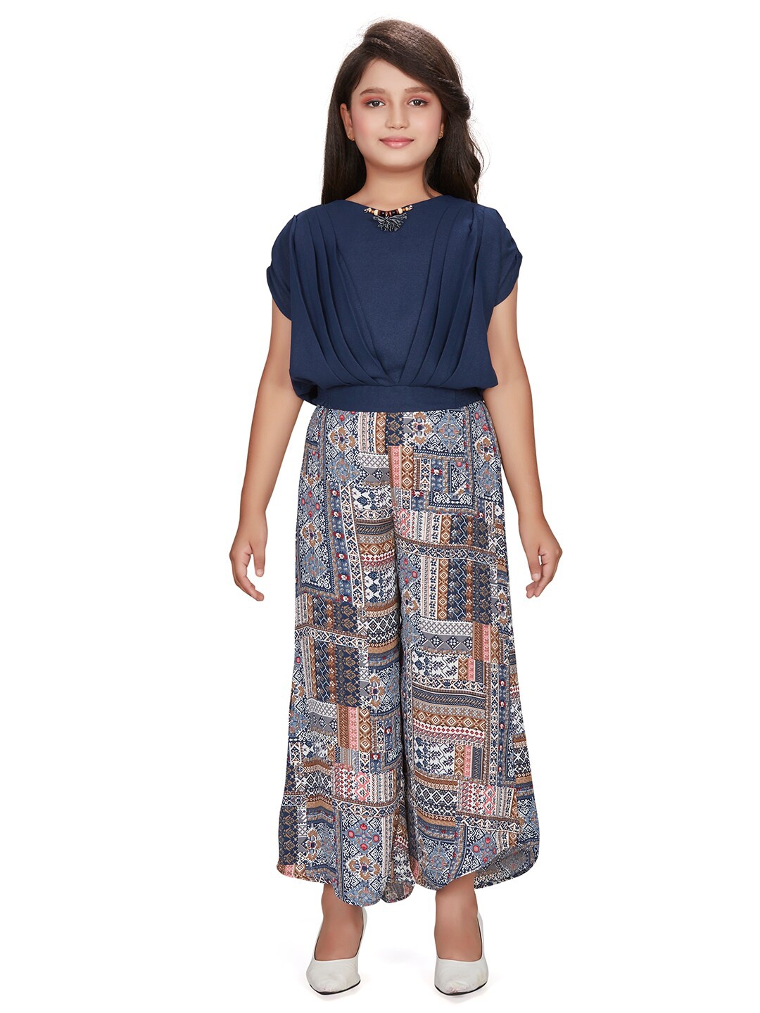 

Peppermint Girls Pleated Top With Palazzos, Navy blue