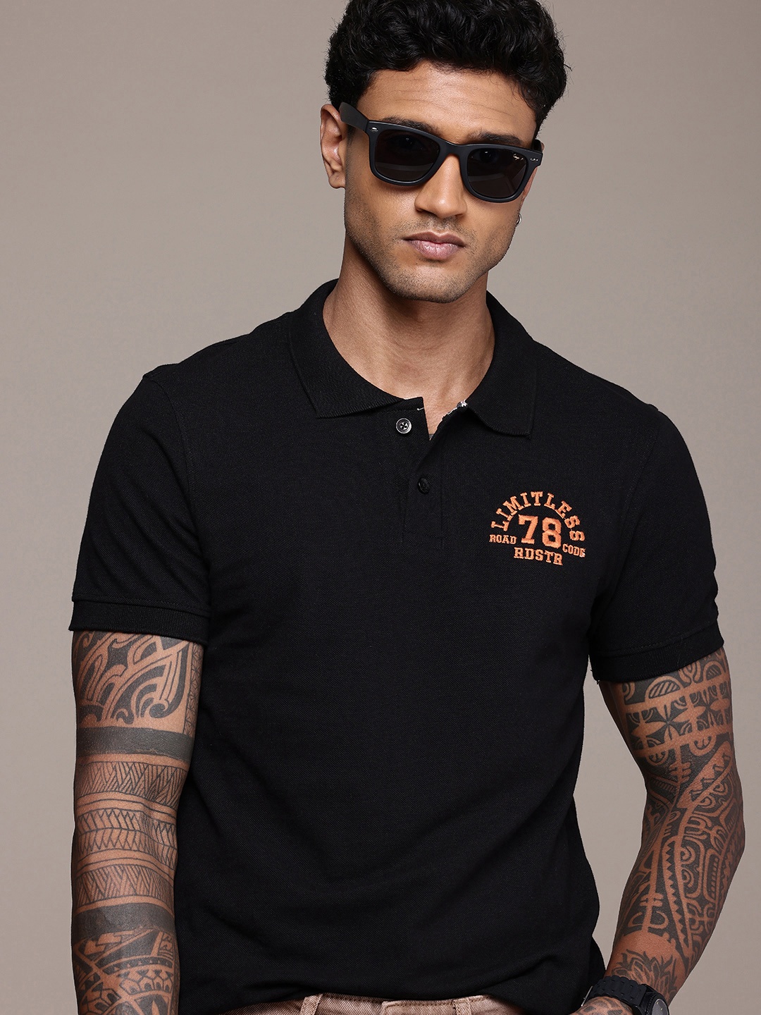 

Roadster The Life Co. Polo Collar Pure Cotton T-shirt, Black