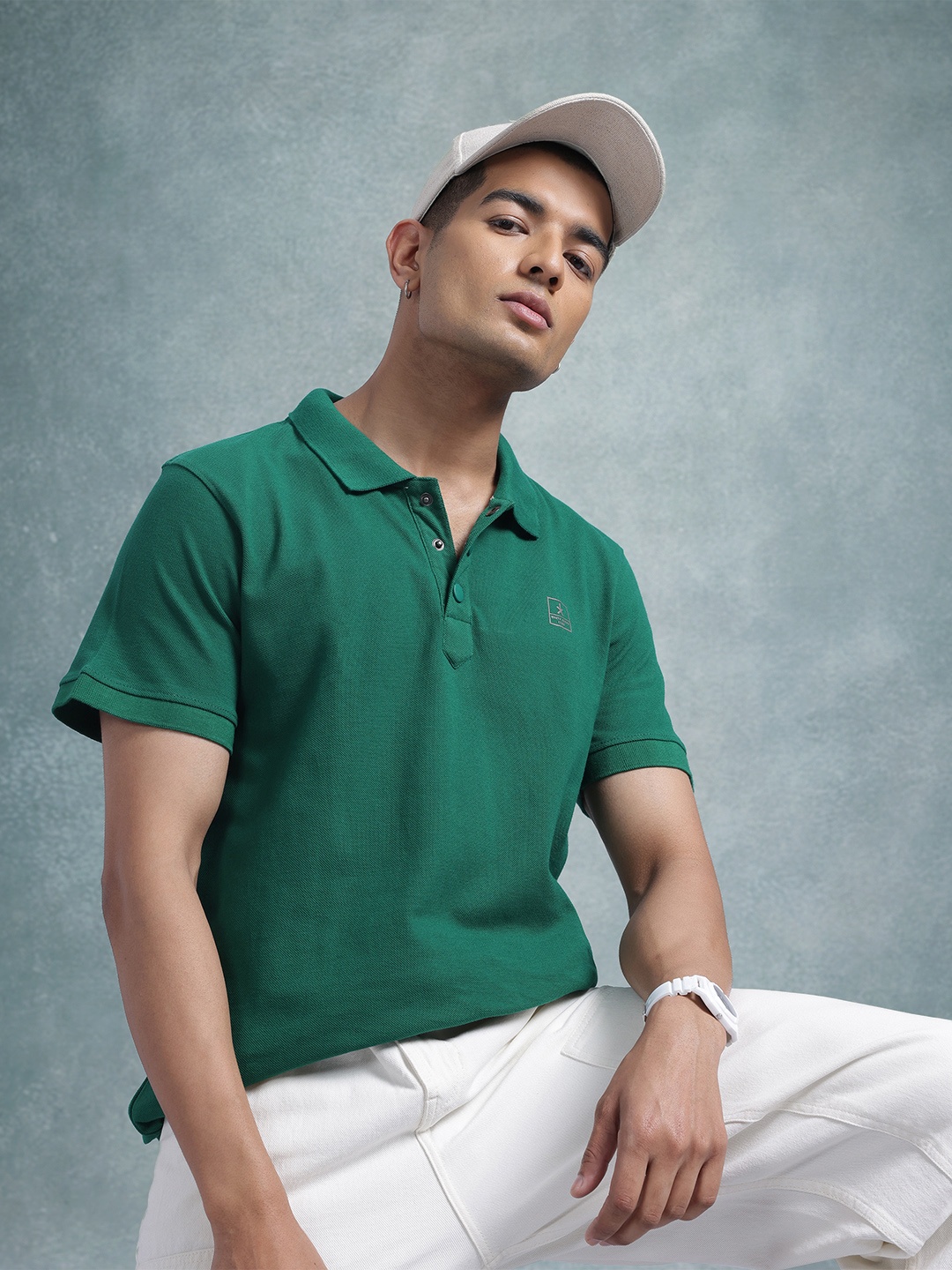 

The Roadster Life Co. Men Polo Collar Pure Cotton T-shirt, Green