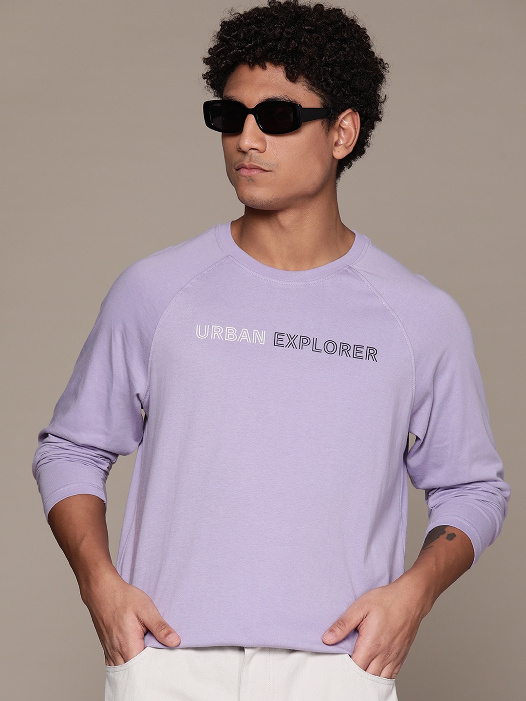 

The Roadster Lifestyle Co. Printed Pure Cotton Raglan Sleeve T-shirt, Lavender