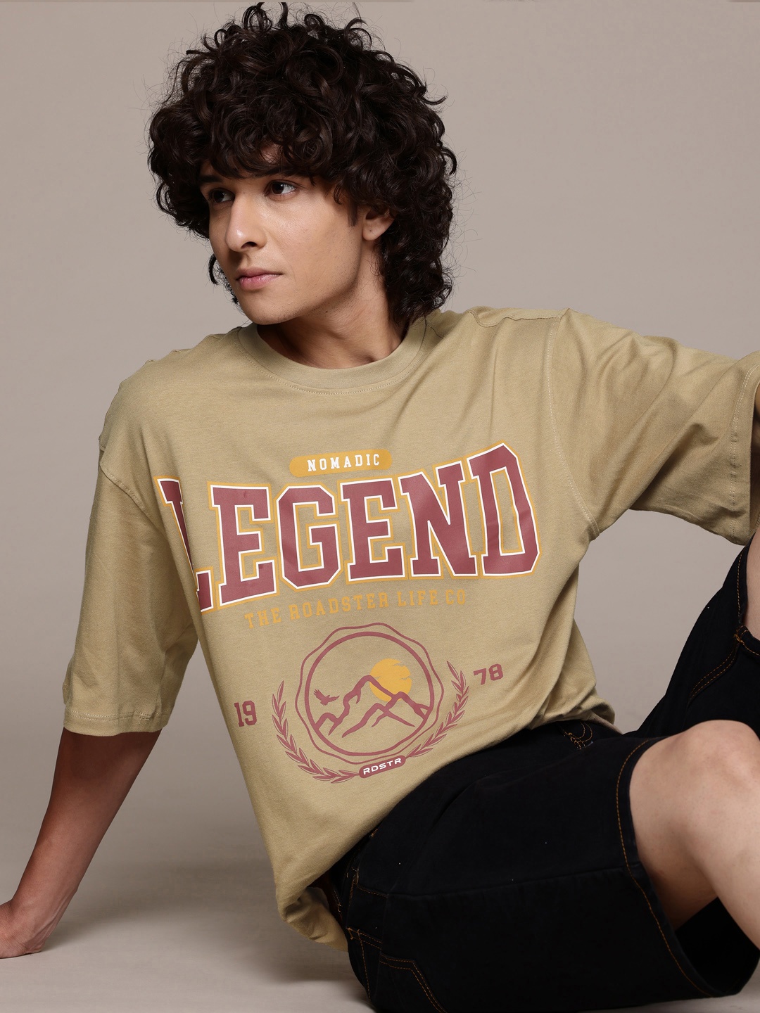 

The Roadster Lifestyle Co. Typography Print Relaxed Fit Pure Cotton T-shirt, Khaki