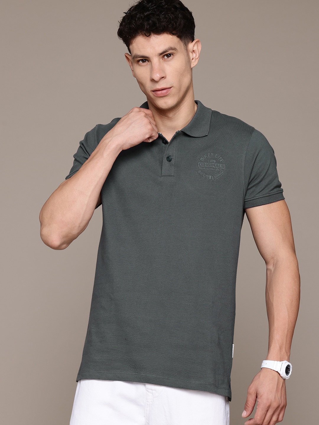 

The Roadster Lifestyle Co. Men Polo Collar Pure Cotton T-shirt, Charcoal