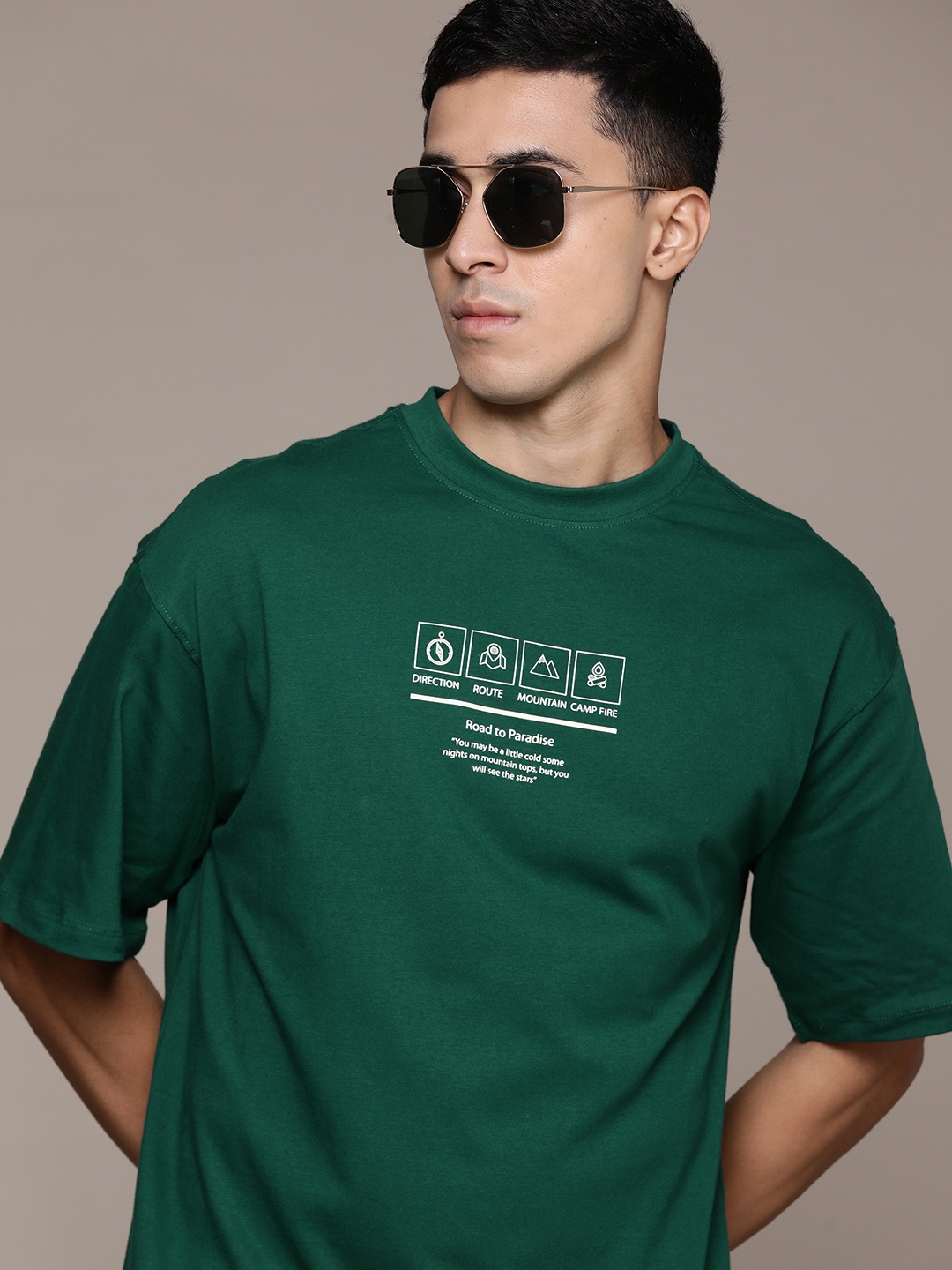 

The Roadster Lifestyle Co. Typography Printed Relaxed Fit Pure Cotton T-shirt, Green