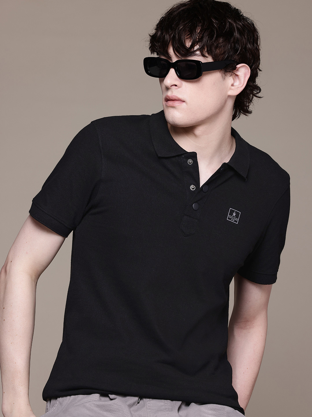 

The Roadster Lifestyle Co. Polo Collar Pure Cotton T-shirt, Black