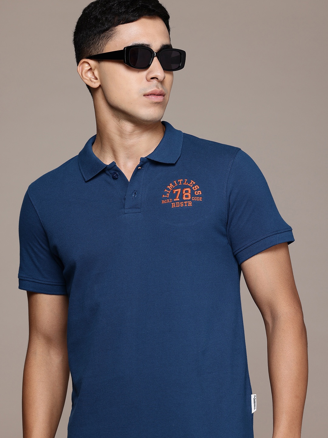 

The Roadster Lifestyle Co. Men Polo Collar Pure Cotton T-shirt, Navy blue