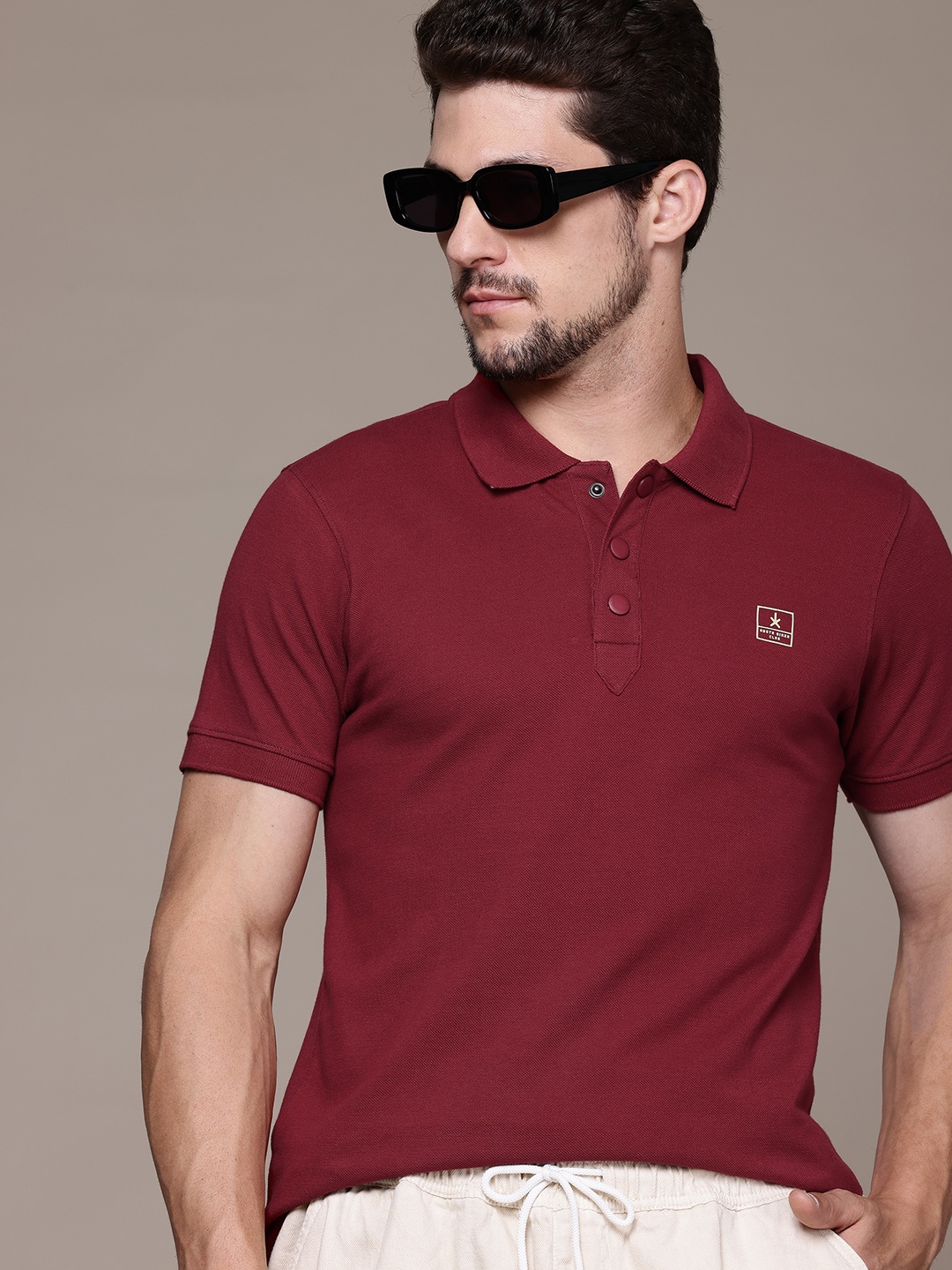 

The Roadster Lifestyle Co. Polo Collar Pure Cotton T-shirt, Maroon