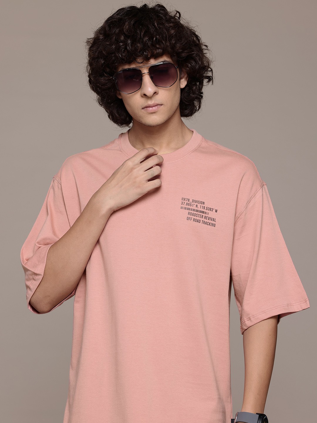 

The Roadster Lifestyle Co. Drop-Shoulder Sleeves Pure Cotton Relaxed T-shirt, Rose