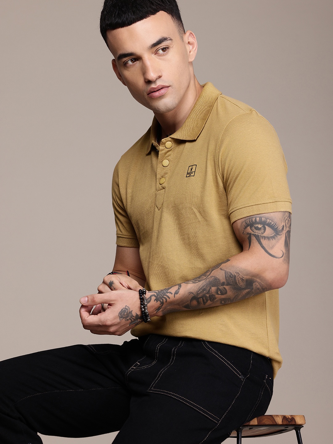 

The Roadster Life Co. Polo Collar Pure Cotton T-shirt, Brown