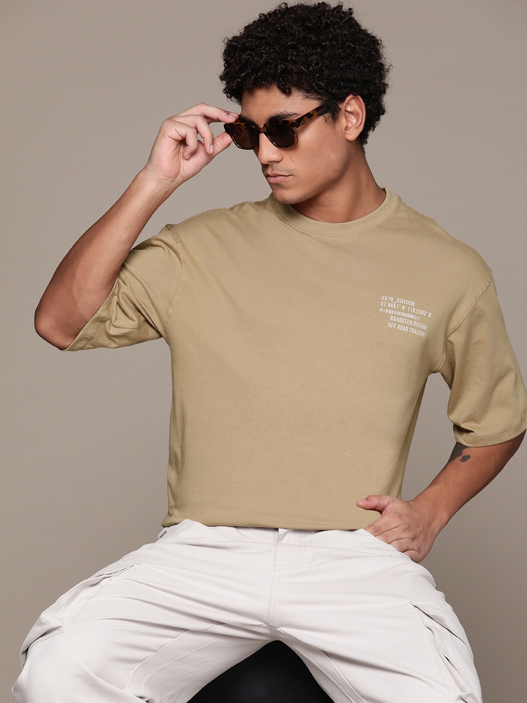 

The Roadster Lifestyle Co. Relax Fit Pure Cotton T-shirt, Beige