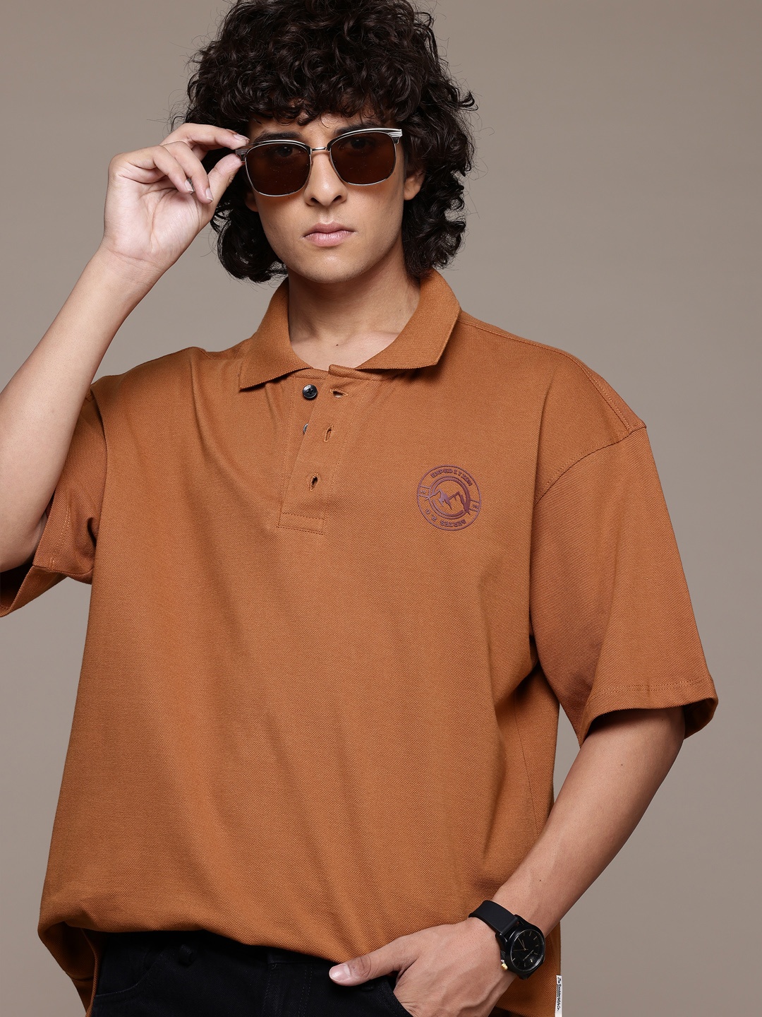 

The Roadster Lifestyle Co. Polo Collar Pure Cotton T-shirt, Rust