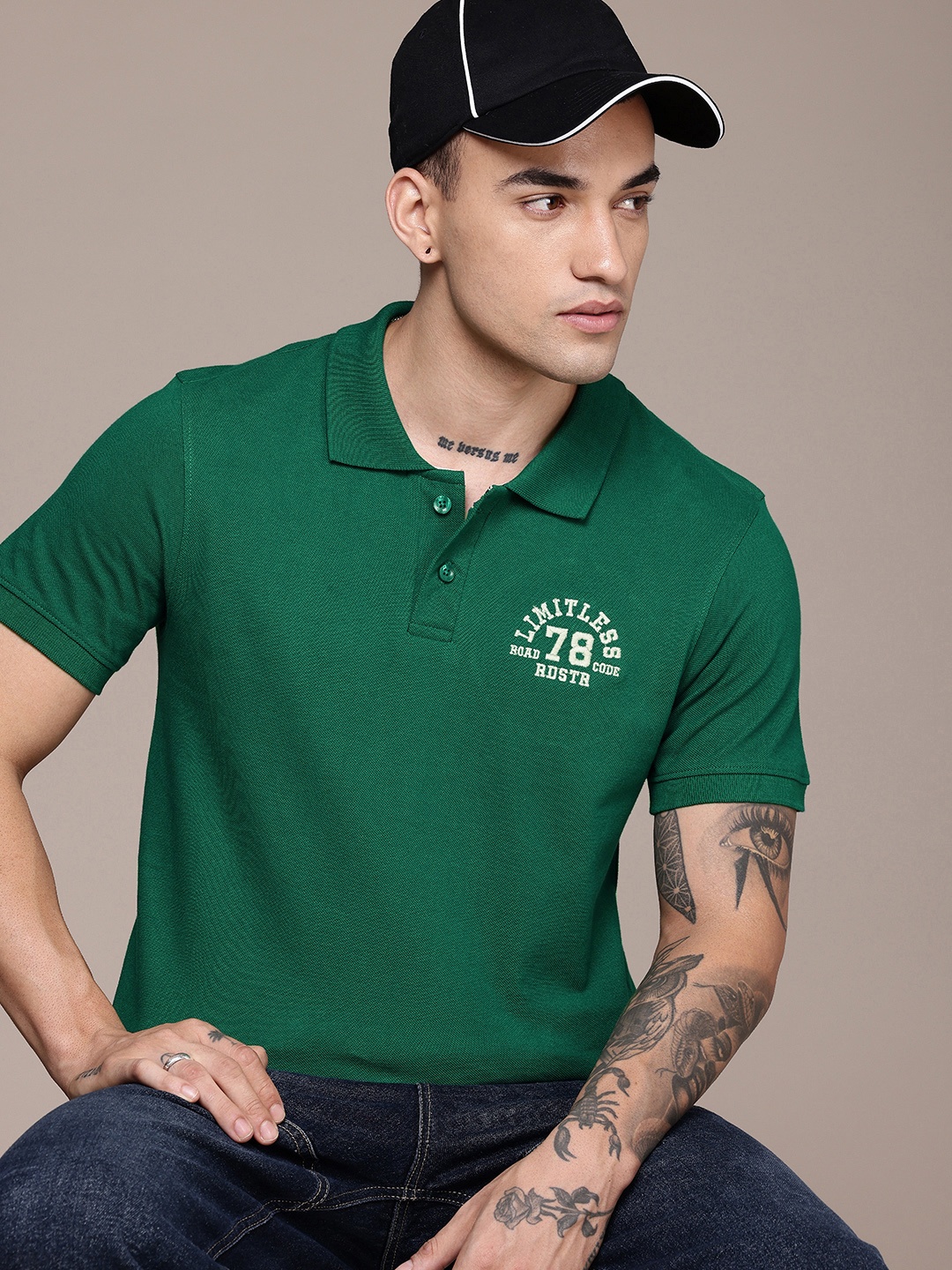 

The Roadster Life Co. Polo Collar Pure Cotton T-shirt, Green