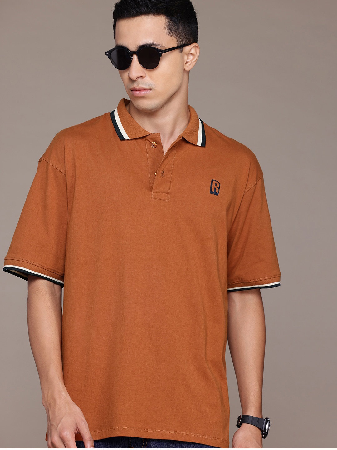 

The Roadster Lifestyle Co. Polo Collar Pure Cotton T-shirt, Brown
