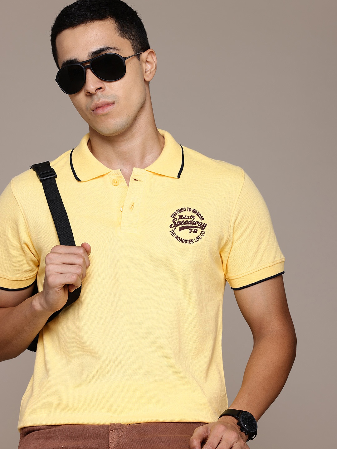 

The Roadster Lifestyle Co. Men Pure Cotton Polo T-shirt, Yellow