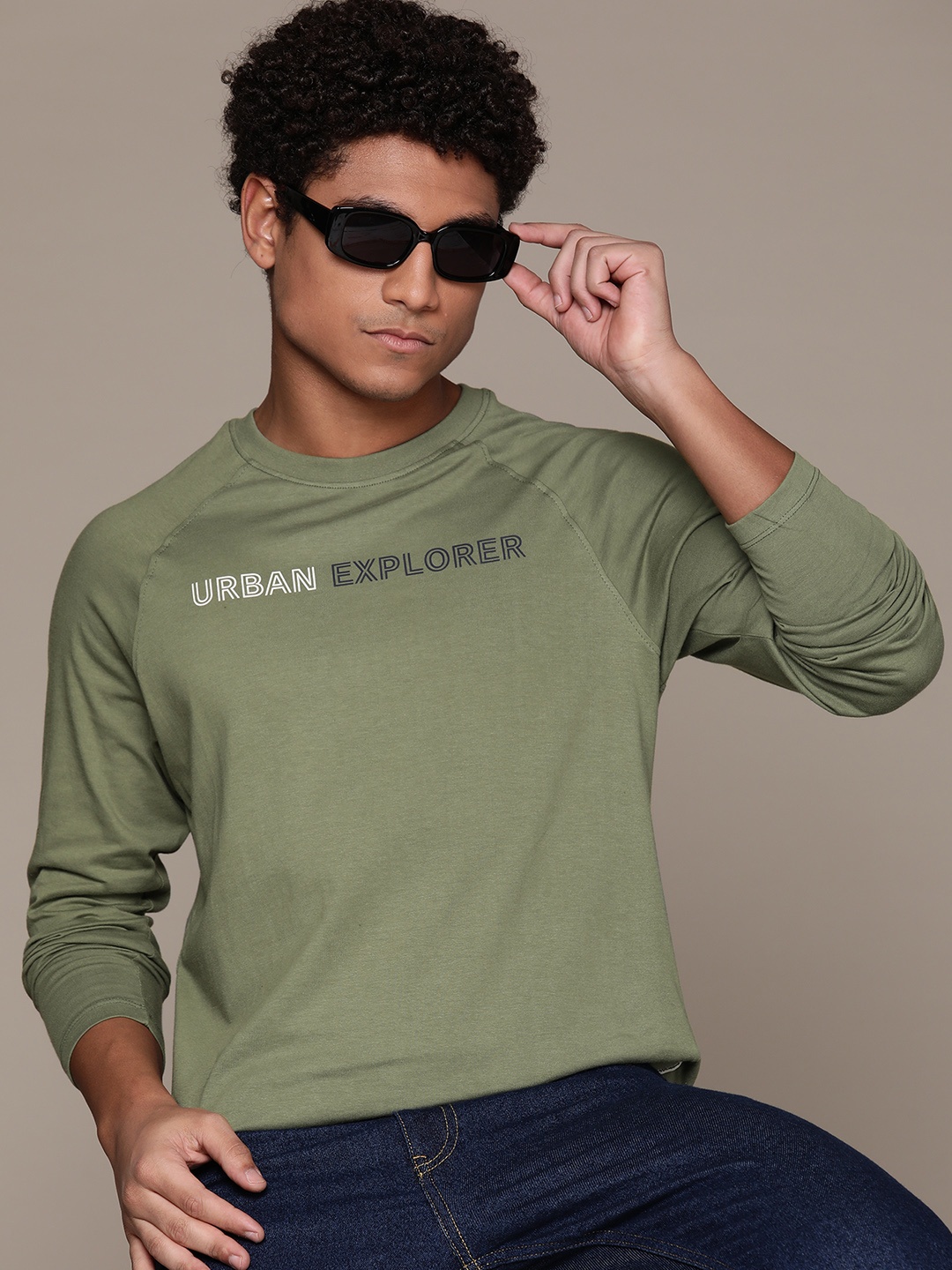 

The Roadster Lifestyle Co. Printed Pure Cotton Raglan Sleeve T-shirt, Green