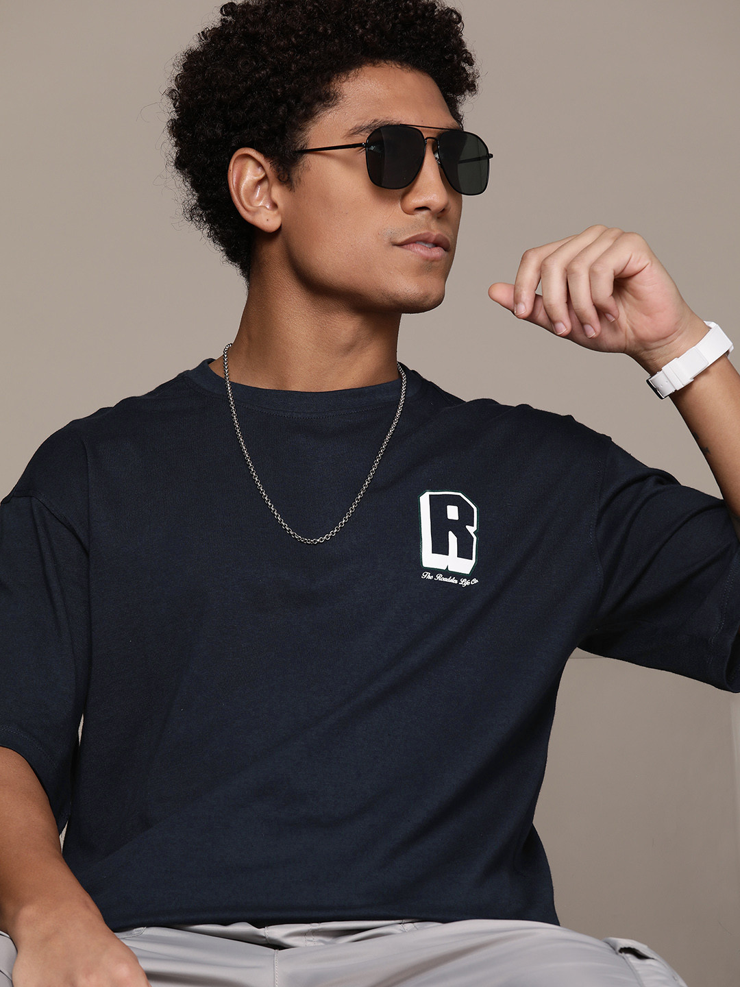 

The Roadster Lifestyle Co. Relaxed Fit Pure Cotton T-shirt, Navy blue