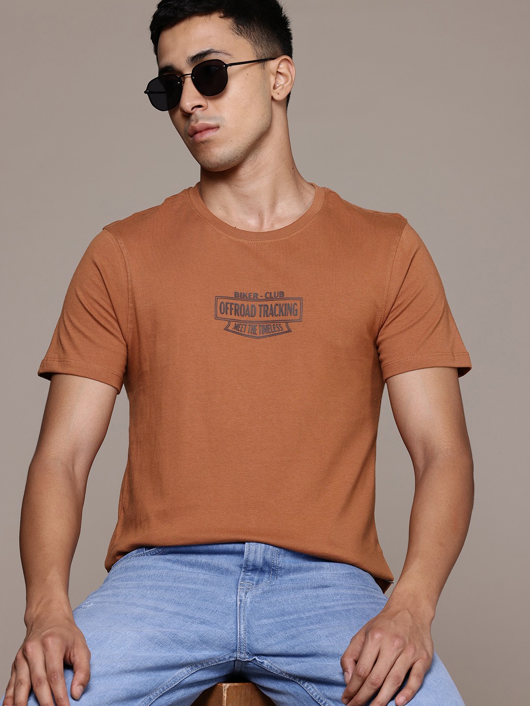 

The Roadster Lifestyle Co. Typography Printed Pure Cotton T-shirt, Rust