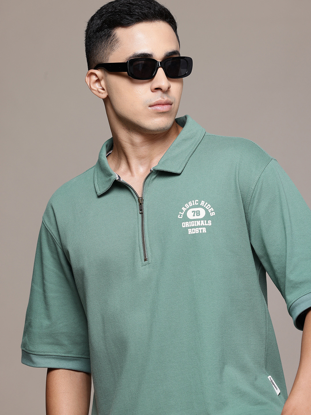 

The Roadster Lifestyle Co. Polo Collar Pure Cotton Relaxed Fit T-shirt, Green