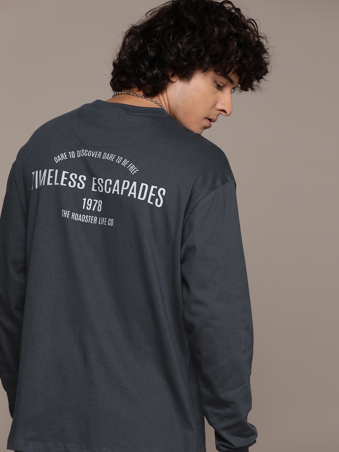 

The Roadster Lifestyle Co. Typography Printed Pure Cotton T-shirt, Navy blue