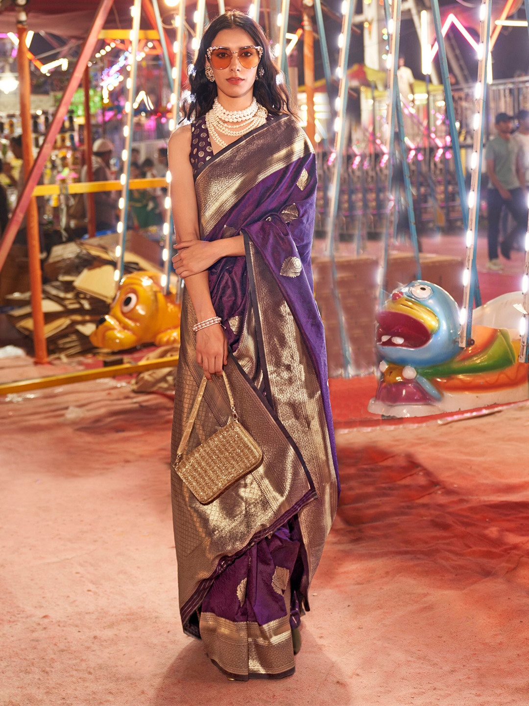 

elora Ethnic Motifs Woven Design Zari Banarasi Saree, Blue