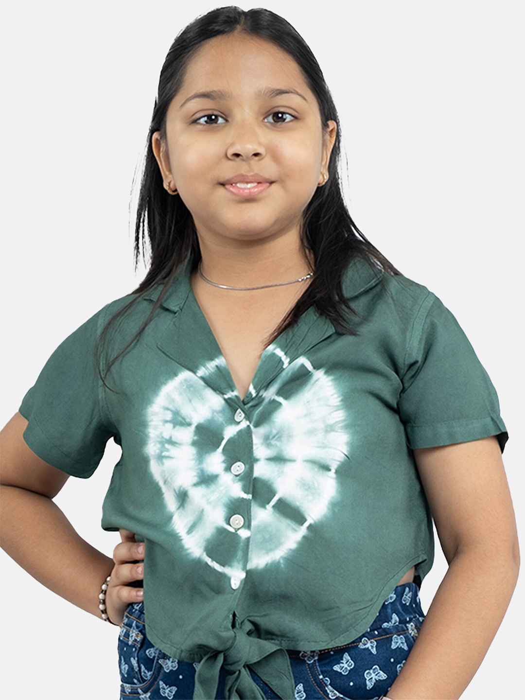 

KiddoPanti Girls Tie and Dye Shirt Style Top, Green