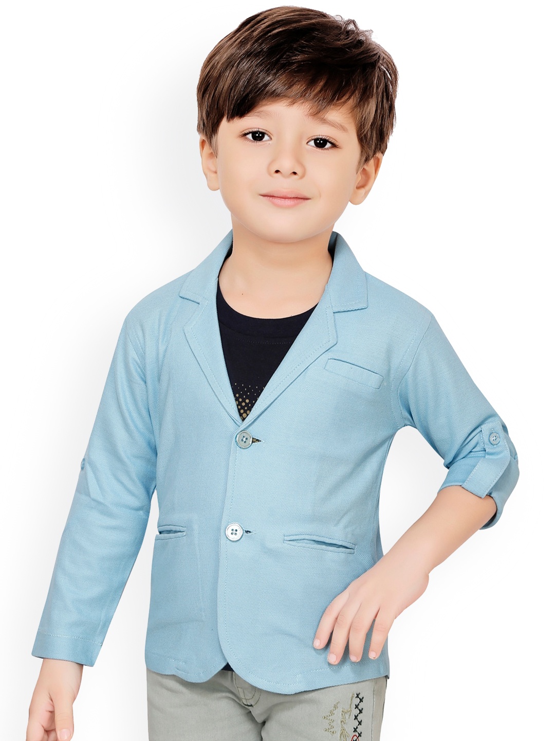 

BAESD Boys Full Sleeves Casual Blazer With T-Shirt, Turquoise blue