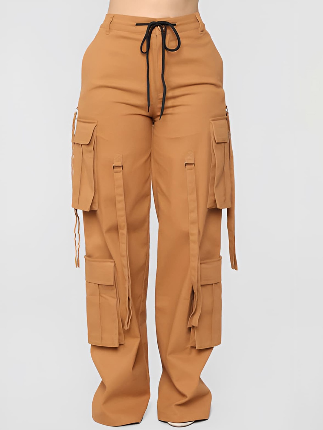

Stylecast X Kotty Women Relaxed Straight Fit High-Rise Knitted Cargos Trouser, Orange