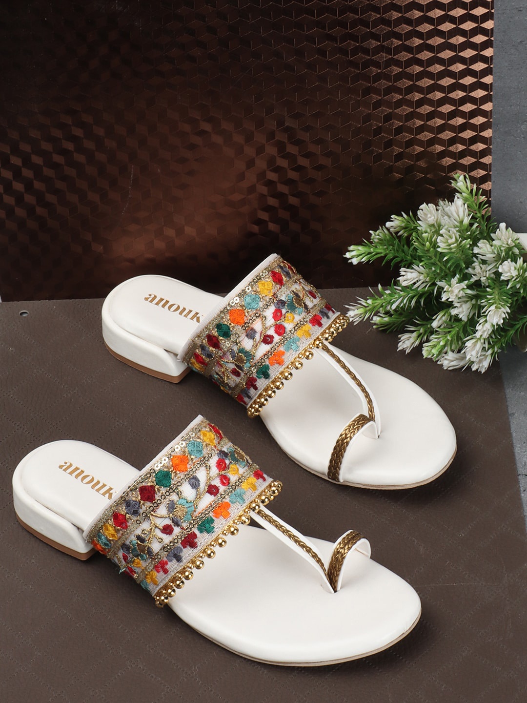 

Anouk Embroidered One Toe Block Heels, White